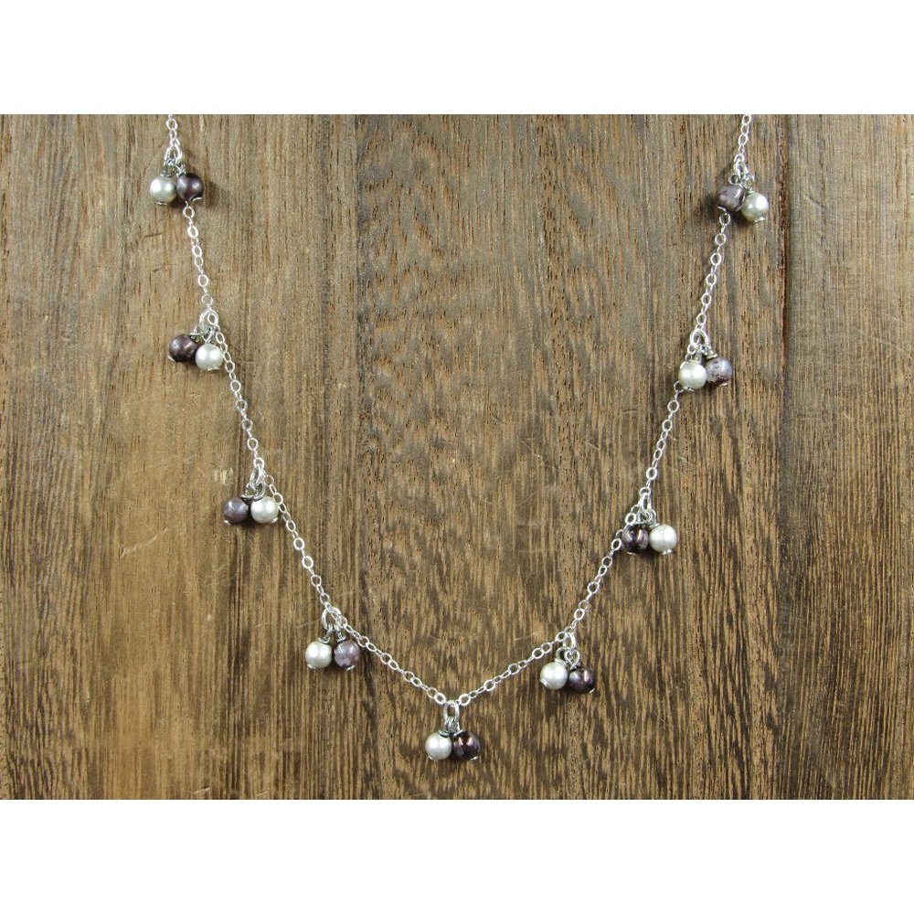 16 Inch Sterling Silver Worn Faux Pearl Orbs Necklace
